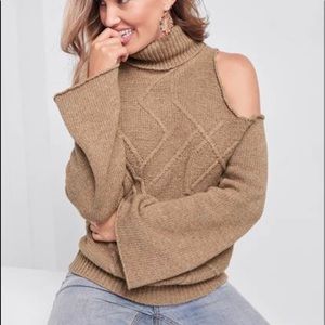 Tan cut out shoulder sweater